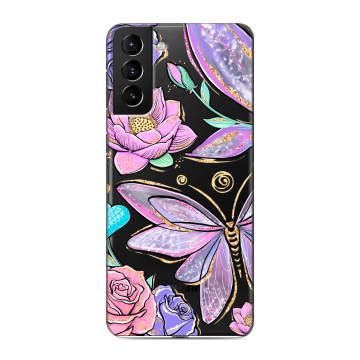Силиконовый чехол на Samsung Galaxy S21 Plus с принтом Бабочки и цветы