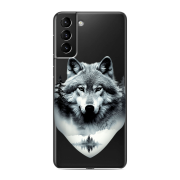 Силиконовый чехол на Samsung Galaxy S21 Plus с принтом Волк в лесу Силиконовый чехол на Samsung Galaxy S21 Plus с принтом Волк в лесу