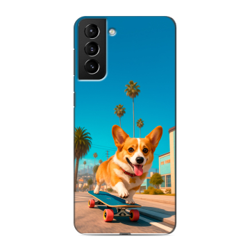 Силиконовый чехол на Samsung Galaxy S21 Plus с принтом Корги на скейте Силиконовый чехол на Samsung Galaxy S21 Plus с принтом Корги на скейте