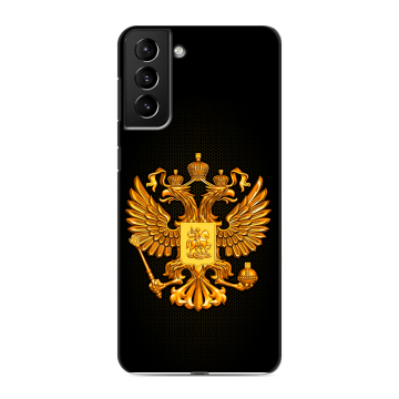 Силиконовый чехол на Samsung Galaxy S21 Plus с принтом Герб России желтый Силиконовый чехол на Samsung Galaxy S21 Plus с принтом Герб России желтый