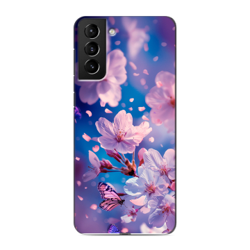 Силиконовый чехол на Samsung Galaxy S21 Plus с принтом цветы бабочки