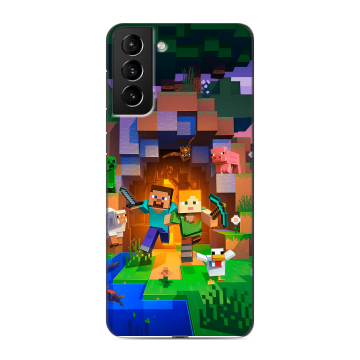 Силиконовый чехол на Samsung Galaxy S21 Plus с принтом Майнкрафт Minecraft