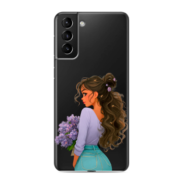 Силиконовый чехол на Samsung Galaxy S21 Plus с принтом девушка цветы Силиконовый чехол на Samsung Galaxy S21 Plus с принтом девушка цветы