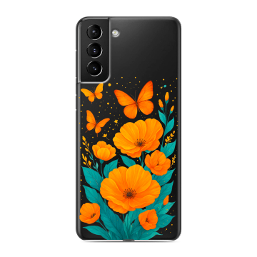 Силиконовый чехол на Samsung Galaxy S21 Plus с принтом цветы бабочки Силиконовый чехол на Samsung Galaxy S21 Plus с принтом цветы бабочки