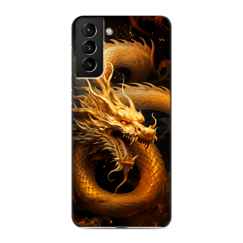 Силиконовый чехол на Samsung Galaxy S21 Plus с принтом Золотой дракон Силиконовый чехол на Samsung Galaxy S21 Plus с принтом Золотой дракон