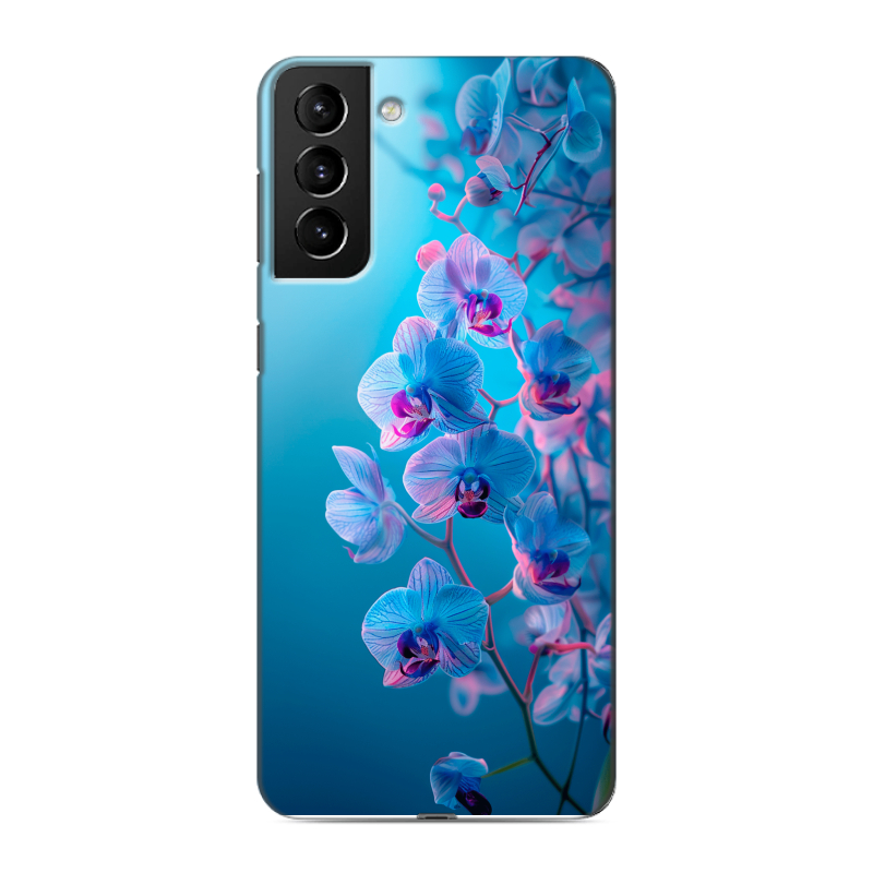 Силиконовый чехол на Samsung Galaxy S21 Plus с принтом голубые орхидеи Силиконовый чехол на Samsung Galaxy S21 Plus с принтом голубые орхидеи