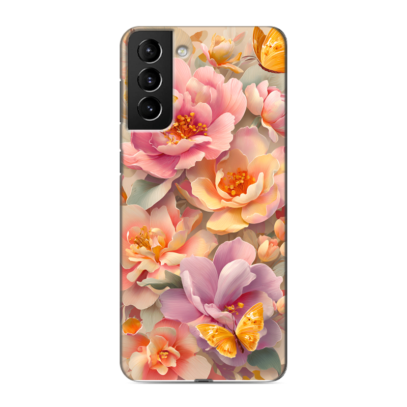 Силиконовый чехол на Samsung Galaxy S21 Plus с принтом Цветы и бабочки Силиконовый чехол на Samsung Galaxy S21 Plus с принтом Цветы и бабочки