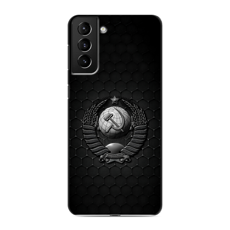 Силиконовый противоударный чехол на Samsung Galaxy S21 Plus с принтом Герб Флаг СССР Силиконовый противоударный чехол на Samsung Galaxy S21 Plus с принтом Герб Флаг СССР