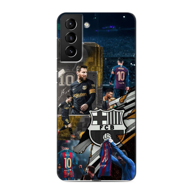 Силиконовый противоударный чехол на Samsung Galaxy S21 Plus с принтом Messi Barcelona Силиконовый противоударный чехол на Samsung Galaxy S21 Plus с принтом Messi Barcelona