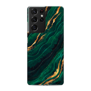 Силиконовый чехол на Samsung Galaxy S21 Ultra с принтом Мрамор зеленое золото