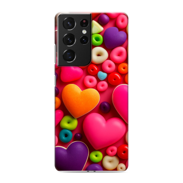 Силиконовый чехол на Samsung Galaxy S21 Ultra с принтом Сердечки