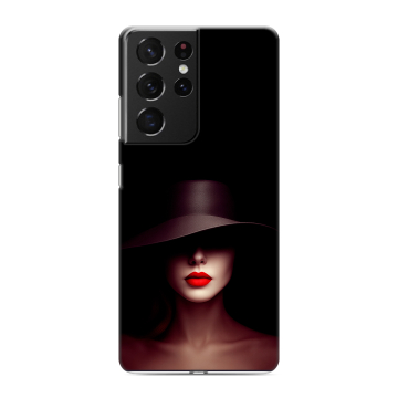 Силиконовый чехол на Samsung Galaxy S21 Ultra с принтом Девушка в шляпе Силиконовый чехол на Samsung Galaxy S21 Ultra с принтом Девушка в шляпе
