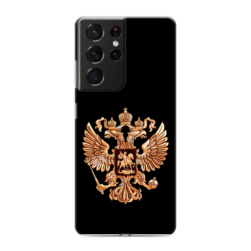 Силиконовый чехол на Samsung Galaxy S21 Ultra с принтом Герб России золотой