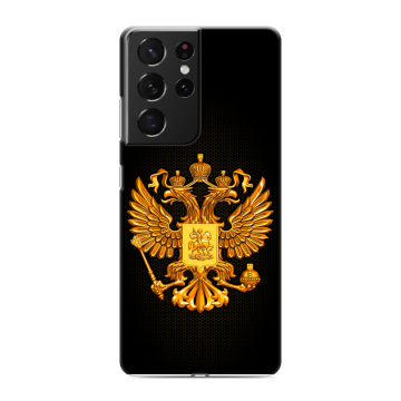 Силиконовый чехол на Samsung Galaxy S21 Ultra с принтом Герб России желтый Силиконовый чехол на Samsung Galaxy S21 Ultra с принтом Герб России желтый