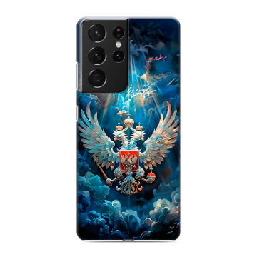 Силиконовый чехол на Samsung Galaxy S21 Ultra с принтом Герб флаг России Силиконовый чехол на Samsung Galaxy S21 Ultra с принтом Герб флаг России