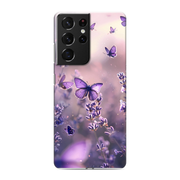 Силиконовый чехол на Samsung Galaxy S21 Ultra с принтом бабочки и лаванда Силиконовый чехол на Samsung Galaxy S21 Ultra с принтом бабочки и лаванда