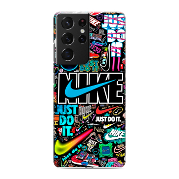 Силиконовый чехол на Samsung Galaxy S21 Ultra с принтом найк nike черный