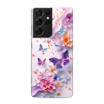Силиконовый чехол на Samsung Galaxy S21 Ultra с принтом цветы бабочки Силиконовый чехол на Samsung Galaxy S21 Ultra с принтом цветы бабочки