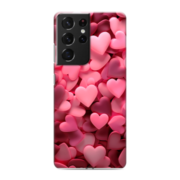 Силиконовый чехол на Samsung Galaxy S21 Ultra с принтом розовые сердечки Силиконовый чехол на Samsung Galaxy S21 Ultra с принтом розовые сердечки