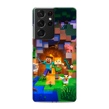 Силиконовый чехол на Samsung Galaxy S21 Ultra с принтом Майнкрафт Minecraft