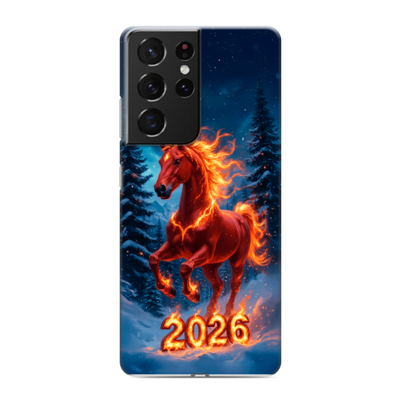 Пластиковый чехол на Samsung Galaxy S21 Ultra с принтом Новый год коня Пластиковый чехол на Samsung Galaxy S21 Ultra с принтом Новый год коня
