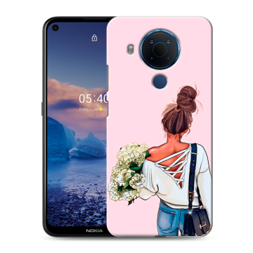 Силиконовый чехол на Nokia 5.4 с принтом Девушка и букет Силиконовый чехол на Nokia 5.4 с принтом Девушка и букет