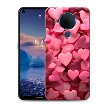 Силиконовый чехол на Nokia 5.4 с принтом розовые сердечки Силиконовый чехол на Nokia 5.4 с принтом розовые сердечки