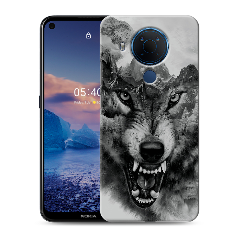 Силиконовый противоударный чехол на Nokia 5.4 с принтом Волк Силиконовый противоударный чехол на Nokia 5.4 с принтом Волк
