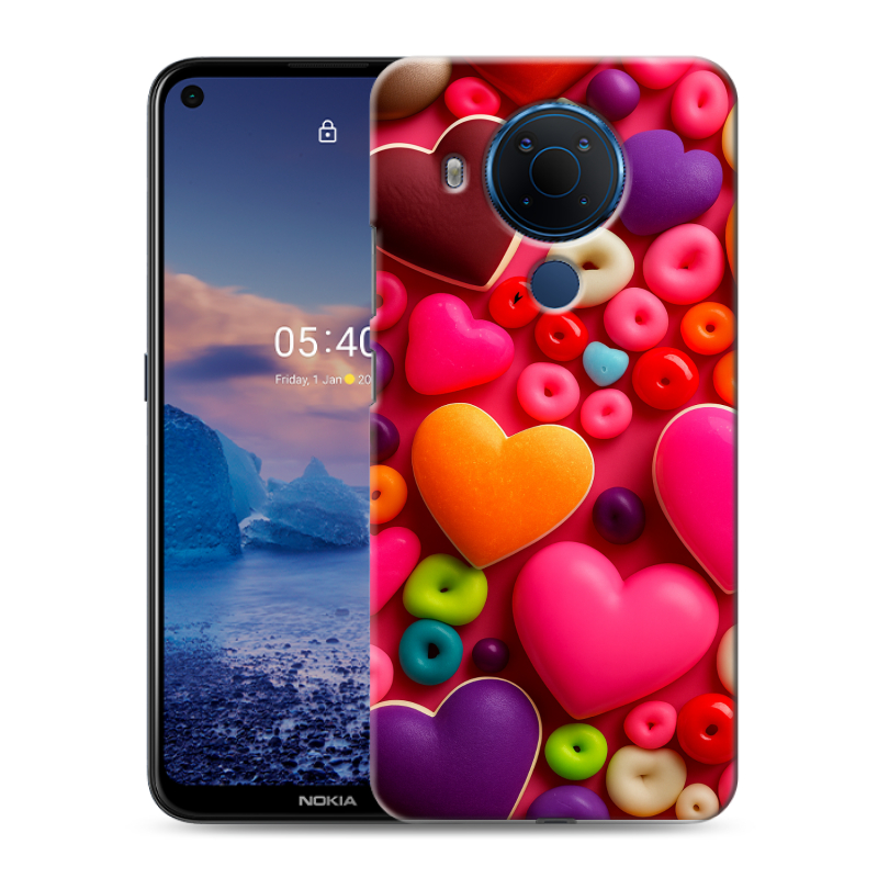 Силиконовый противоударный чехол на Nokia 5.4 с принтом Сердечки Силиконовый противоударный чехол на Nokia 5.4 с принтом Сердечки