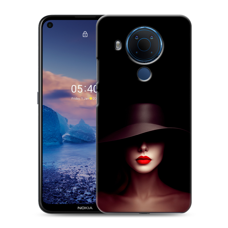 Силиконовый противоударный чехол на Nokia 5.4 с принтом Девушка в шляпе Силиконовый противоударный чехол на Nokia 5.4 с принтом Девушка в шляпе