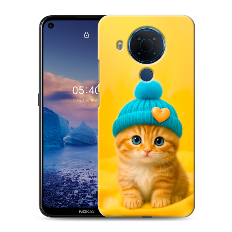 Силиконовый чехол на Nokia 5.4 с принтом Котенок в шапке Силиконовый чехол на Nokia 5.4 с принтом Котенок в шапке