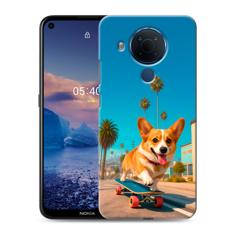 Силиконовый чехол на Nokia 5.4 с принтом Корги на скейте Силиконовый чехол на Nokia 5.4 с принтом Корги на скейте