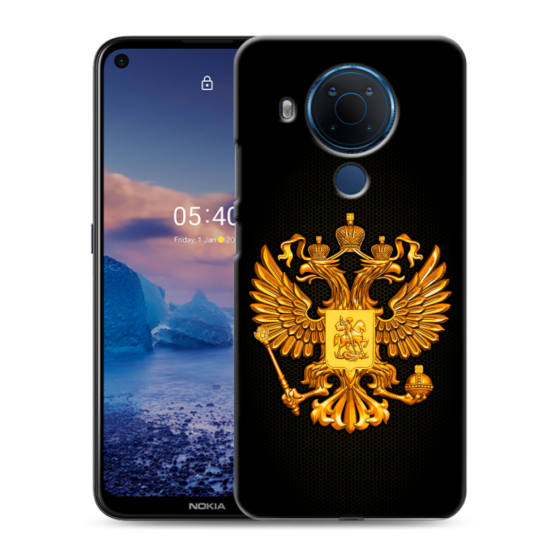 Силиконовый противоударный чехол на Nokia 5.4 с принтом Герб России желтый Силиконовый противоударный чехол на Nokia 5.4 с принтом Герб России желтый