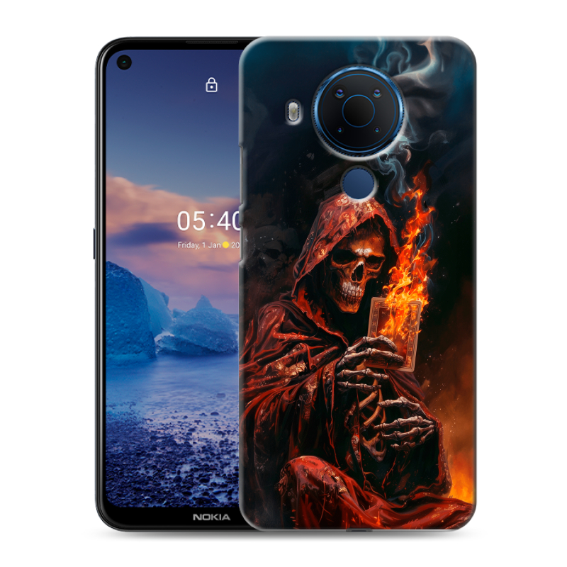 Силиконовый противоударный чехол на Nokia 5.4 с принтом Скелет и карты Силиконовый противоударный чехол на Nokia 5.4 с принтом Скелет и карты