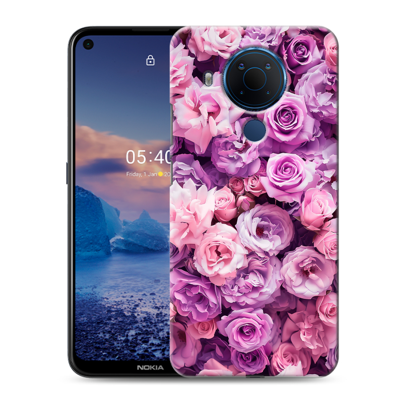 Силиконовый противоударный чехол на Nokia 5.4 с принтом лавандовые розы Силиконовый противоударный чехол на Nokia 5.4 с принтом лавандовые розы