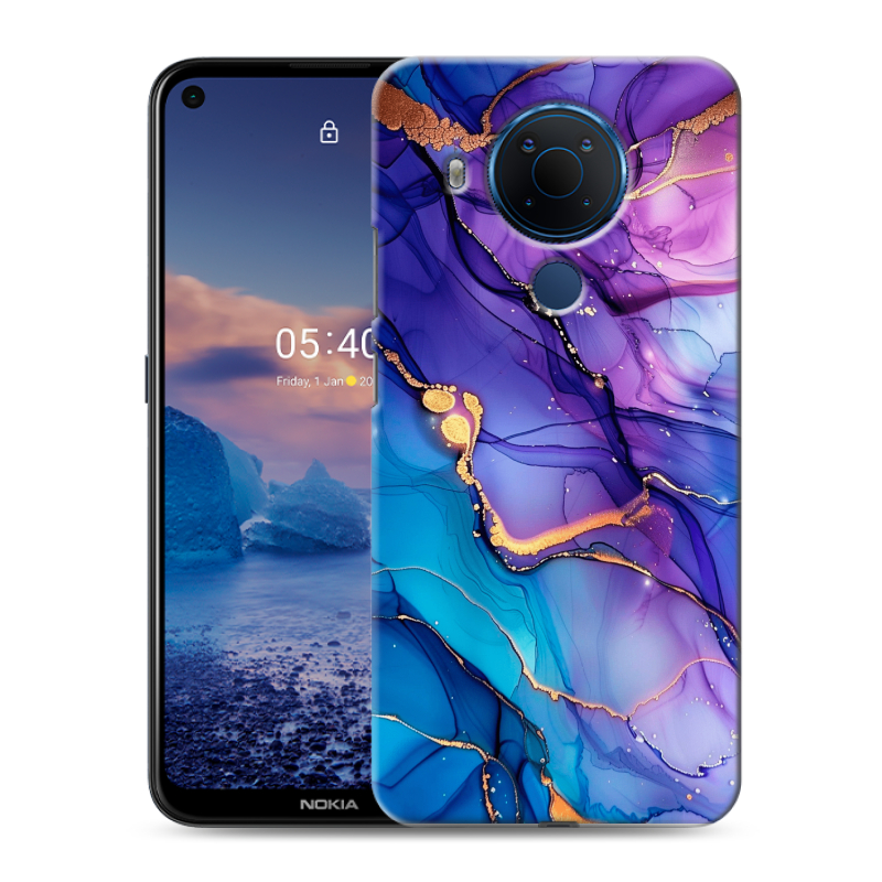 Силиконовый противоударный чехол на Nokia 5.4 с принтом синий мрамор Силиконовый противоударный чехол на Nokia 5.4 с принтом синий мрамор