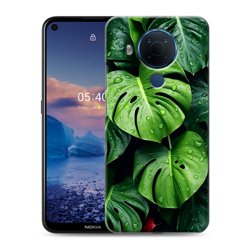 Силиконовый противоударный чехол на Nokia 5.4 с принтом Листья Силиконовый противоударный чехол на Nokia 5.4 с принтом Листья