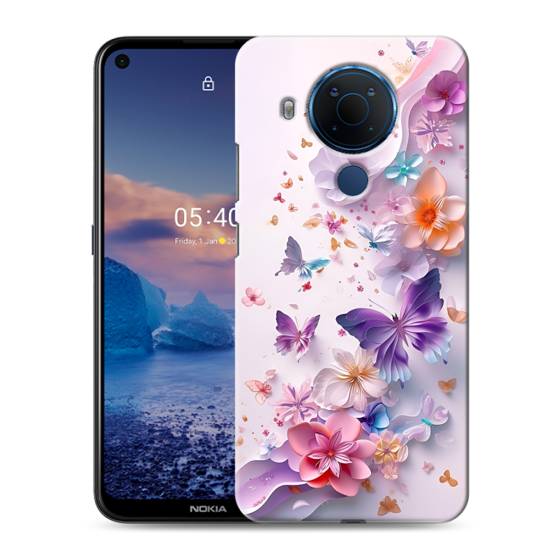 Силиконовый противоударный чехол на Nokia 5.4 с принтом цветы бабочки Силиконовый противоударный чехол на Nokia 5.4 с принтом цветы бабочки