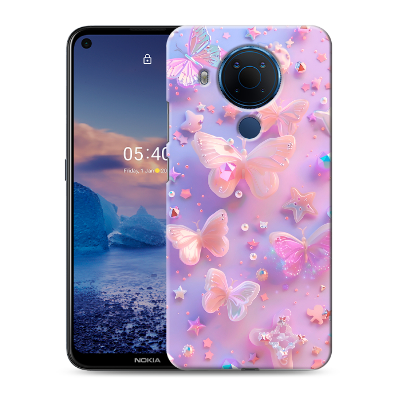 Силиконовый противоударный чехол на Nokia 5.4 с принтом Бабочки Силиконовый противоударный чехол на Nokia 5.4 с принтом Бабочки