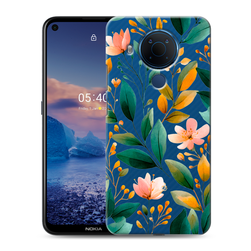 Силиконовый противоударный чехол на Nokia 5.4 с принтом Цветы паттерн Силиконовый противоударный чехол на Nokia 5.4 с принтом Цветы паттерн