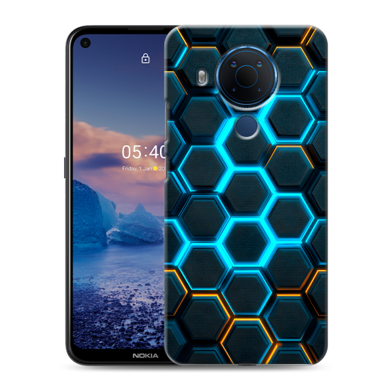 Силиконовый противоударный чехол на Nokia 5.4 с принтом Неоновые соты Силиконовый противоударный чехол на Nokia 5.4 с принтом Неоновые соты