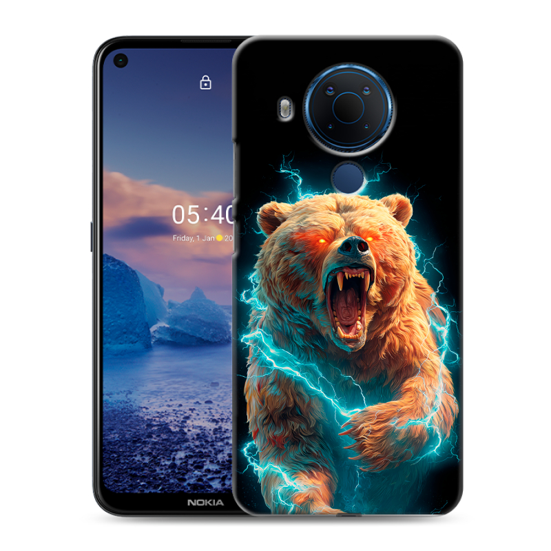 Силиконовый противоударный чехол на Nokia 5.4 с принтом Медведь Силиконовый противоударный чехол на Nokia 5.4 с принтом Медведь