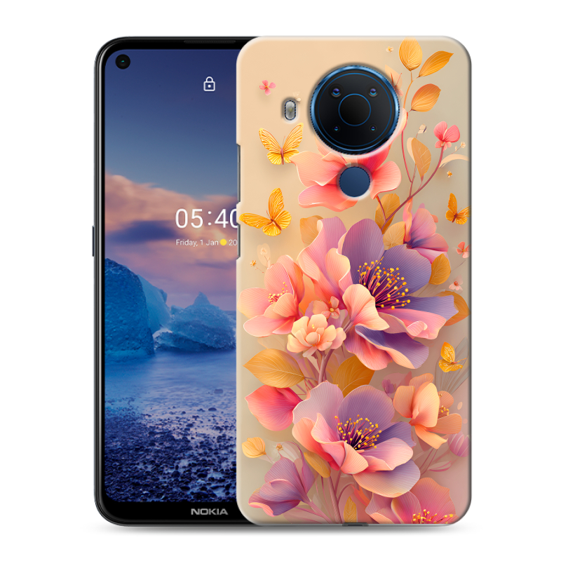 Силиконовый чехол на Nokia 5.4 с принтом Цветы и бабочки Силиконовый чехол на Nokia 5.4 с принтом Цветы и бабочки