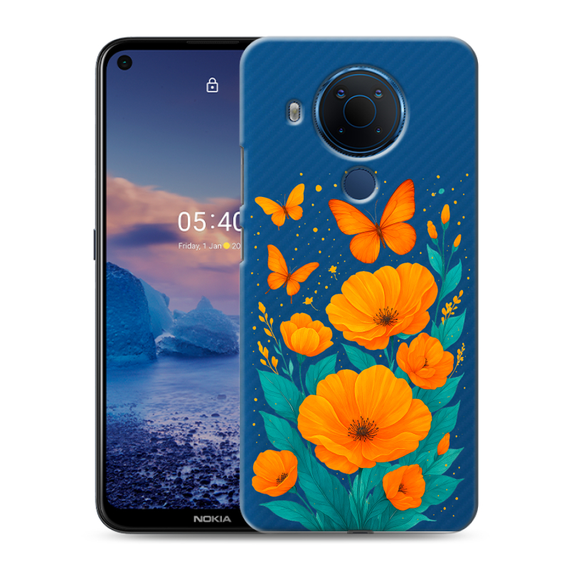 Силиконовый чехол на Nokia 5.4 с принтом цветы бабочки Силиконовый чехол на Nokia 5.4 с принтом цветы бабочки