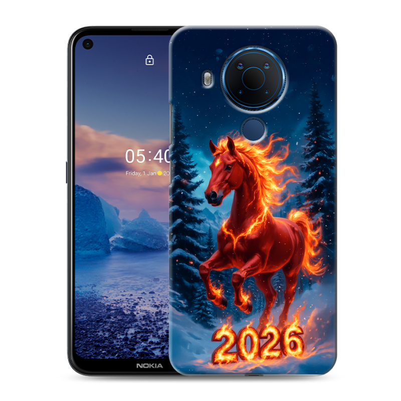 Силиконовый чехол на Nokia 5.4 с принтом Новый год коня Силиконовый чехол на Nokia 5.4 с принтом Новый год коня