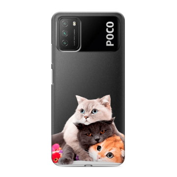 Силиконовый противоударный чехол на Xiaomi Poco M3 с принтом Кошки Силиконовый противоударный чехол на Xiaomi Poco M3 с принтом Кошки