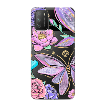 Силиконовый противоударный чехол на Xiaomi Poco M3 с принтом Бабочки и цветы
