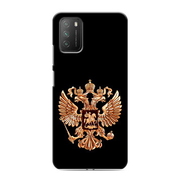 Силиконовый противоударный чехол на Xiaomi Poco M3 с принтом Герб России золотой