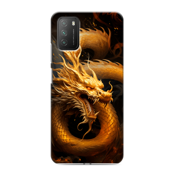 Силиконовый противоударный чехол на Xiaomi Poco M3 с принтом Золотой дракон