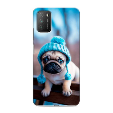 Силиконовый противоударный чехол на Xiaomi Poco M3 с принтом Мопс в шапке